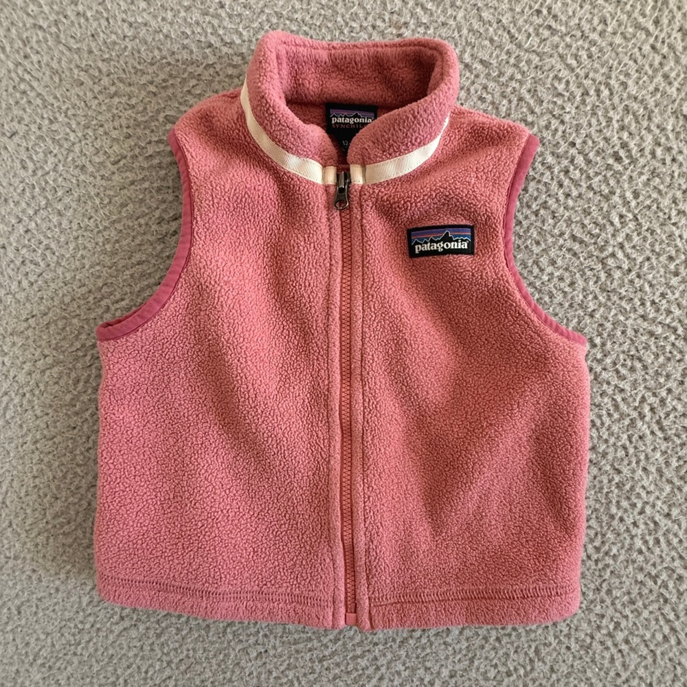 Patagonia Synchilla Fleece Vest Pink Full Zip Kids 12-18M Outdoor Outerwear